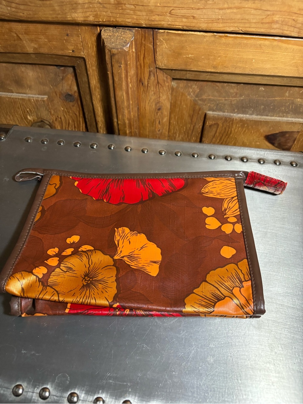 Vintage Floral Brown & Orange Zip Pouch - Picture 3 of 3
